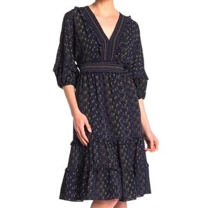 MAX STUDIO | NWT Prairie Dress Floral Navy Empire Waist Peasant Cottage Core S